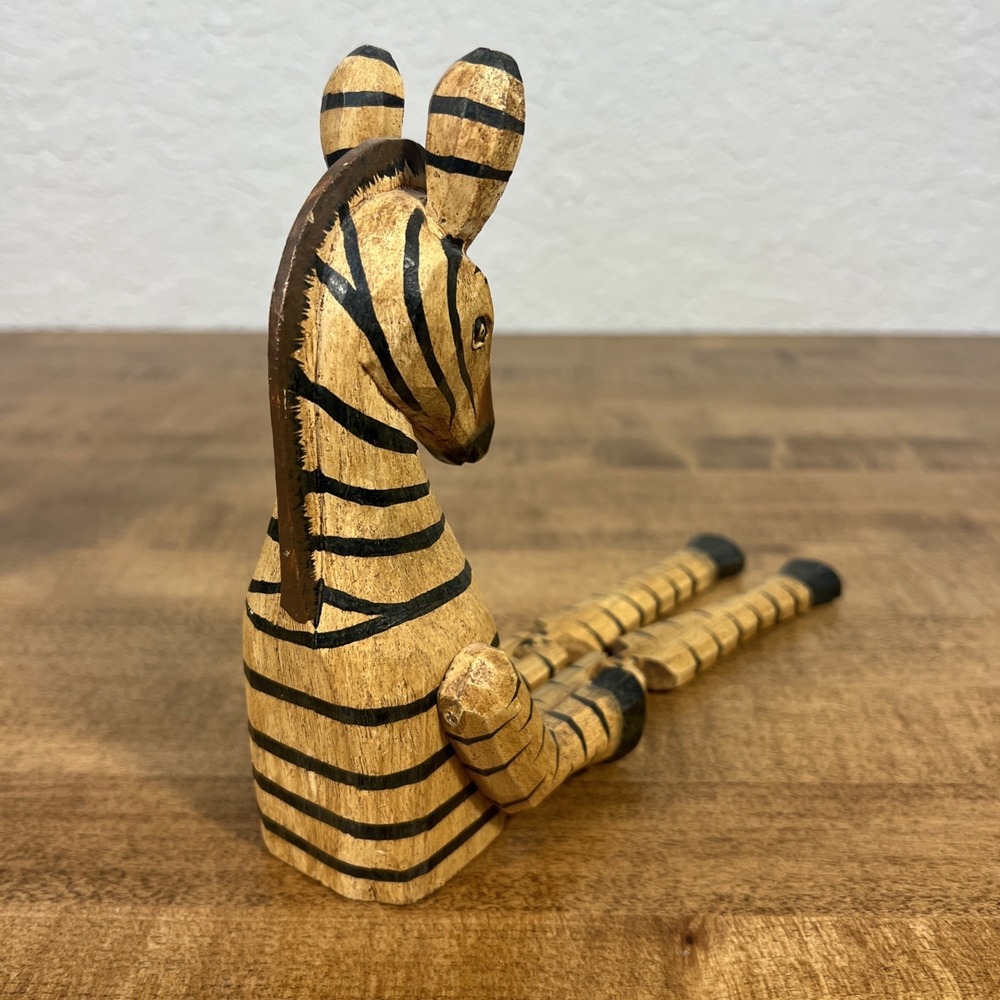 Wooden Shelf Sitters Handpainted Animals 2 Zebra & Elephant Wood Sitting - Picture 4 of 14